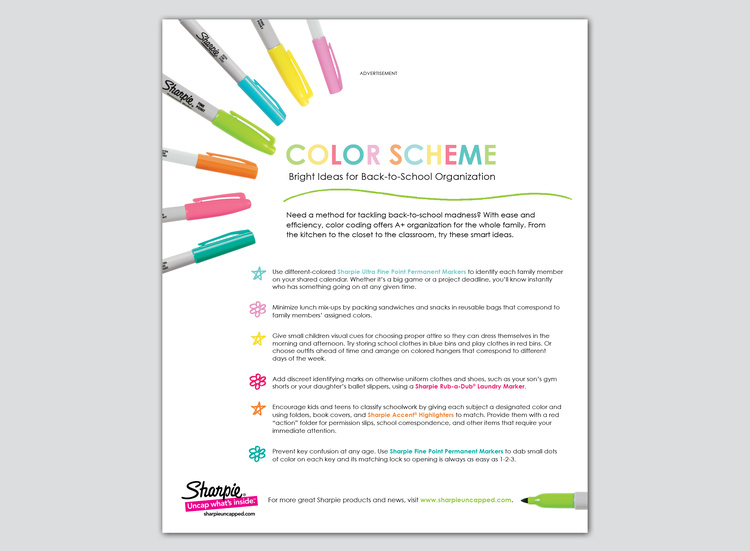 Real Simple Family Magazine: Sharpie advertorial (concept + design)