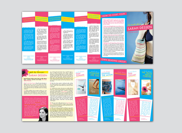 Penguin Young Readers Group: Sarah Dessen reading group guide + custom bookmarks (concept + design)