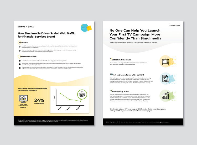 Simulmedia:One Sheets for Sales Tool Kit(art direction + design)