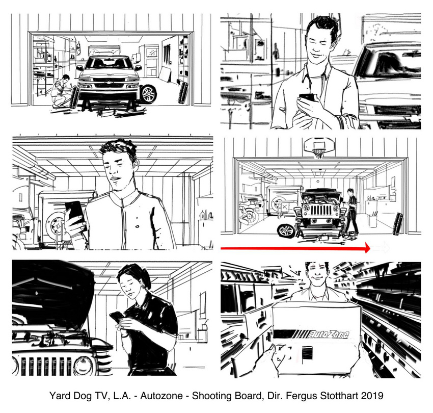 Yard Dog TV, L.A. - Autozone - Shooting Board, Dir. Fergus Stotthart 2019